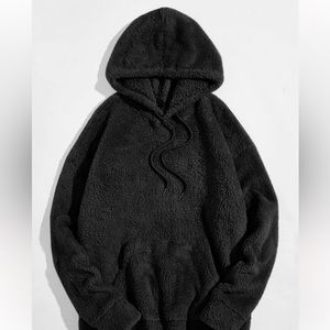Men Teddy Hoodie dropshoulder drawstring hoodie